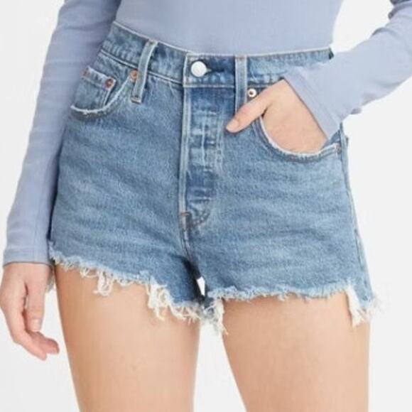 Levi's 501 30W Highrise Button Fly Distressed Denim Shorts Retro Cutoff Y2K Fest - Picture 1 of 12
